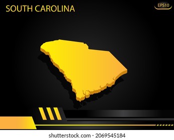 isometric map yellow of South Carolina on background yellow black frame design innovation concept. for text and message artwork design.Vector Illustration.