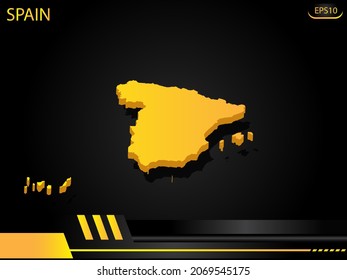 isometrische Karte gelb von Spanien auf dem Hintergrund gelben schwarzen Rahmen Design Innovationskonzept. für Text- und Nachrichtendesign.Vektorgrafik.