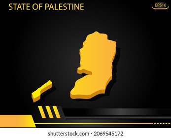 isometric map yellow of State of Palestine on background yellow black frame design innovation concept. for text and message artwork design.Vector Illustration.