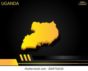 isometric map yellow of Uganda on background yellow black frame design innovation concept. for text and message artwork design.Vector Illustration.