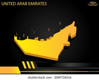 mapa isométrico amarillo de los Emiratos Árabes Unidos sobre el concepto de innovación en el diseño de cuadros negros de fondo. para diseño de imágenes de texto y mensajes.Ilustración vectorial.