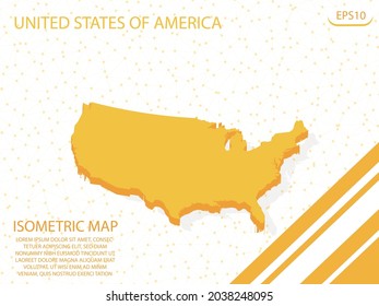 mapa isométrico amarillo del fondo del punto de malla de gráficos modernos de Estados Unidos de América. para sitio web, infografía, ilustración vectorial banner EPS10 