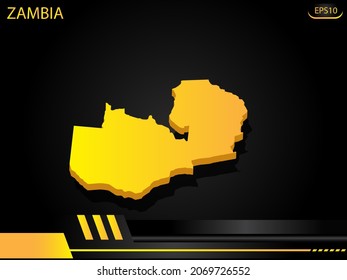 isometric map yellow of Zambia on background yellow black frame design innovation concept. for text and message artwork design.Vector Illustration.
