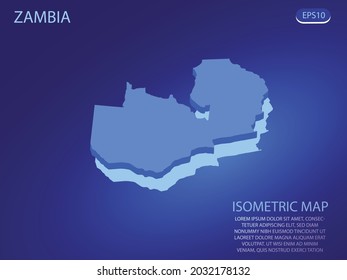Mapa isométrico de Zambia. Vector moderno de fondo azul. Concepto isométrico 3D aislado para infografía. Ilustración vectorial. EPS 10.