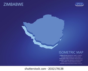 Isometric map of Zimbabwe. Vector modern on blue background. Isolated 3D isometric concept for infographic. Vector illustration. EPS 10.
