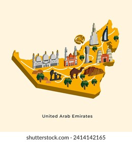 isometric maps of the United Arab Emirates, a country that is becoming a new attraction in the Middle East.