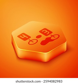Isometric Marker of crime scene icon isolated on orange background. Orange hexagon button. Vector