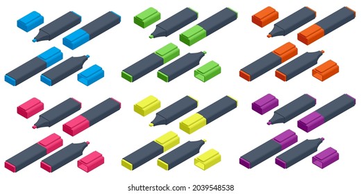 Isometric markers isolated on a white background. Realistic markers set for design.