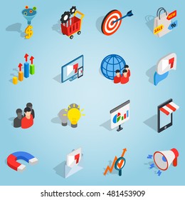 Isometric Marketing Icons Set Vector Illustration