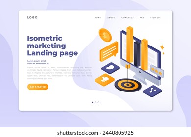 Isometric marketing landing page template vector design in eps 10
