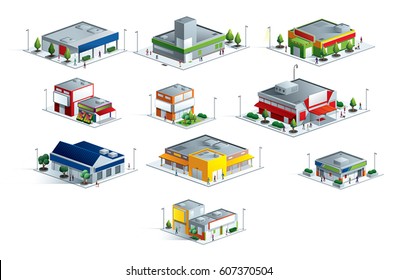 isometric markets malls