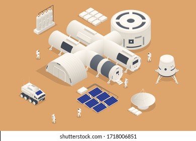Isometric Mars Colonization, Biological terraforming, Paraterraforming, Adapting humans on Mars. Astronautics, space technology. Communication Center with Residential Compartments, Base Infrastructure