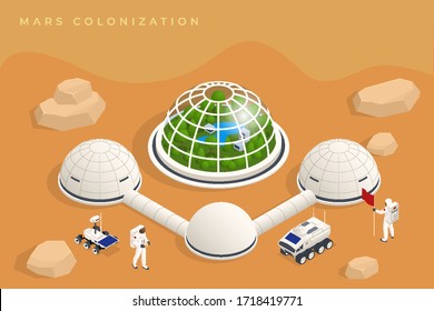 Isometric Mars Colonization, Biological terraforming, Paraterraforming, Adapting humans on Mars. Astronautics, space technology. Communication Center with Residential Compartments, Base Infrastructure