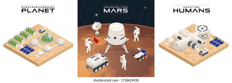 Isometric Mars Colonization, Biological terraforming, Paraterraforming, Adapting humans on Mars. Astronautics, space technology. Communication Center with Residential Compartments, Base Infrastructure