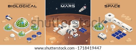 Isometric Mars Colonization, Biological terraforming, Paraterraforming, Adapting humans on Mars. Astronautics, space technology. Communication Center with Residential Compartments, Base Infrastructure