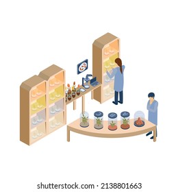 Isometric mars colonization composition with view of scientists working in laboratory in extraterrestrial module vector illustration