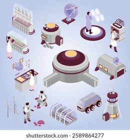 Isometric mars colonization horizontal flowchart with infographic icons arrows graphs and extraterrestrial base images with text