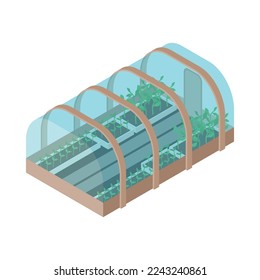 Icono de colonización de mareas isométricas con plantas verdes creciendo en la ilustración vectorial 3d de invernadero