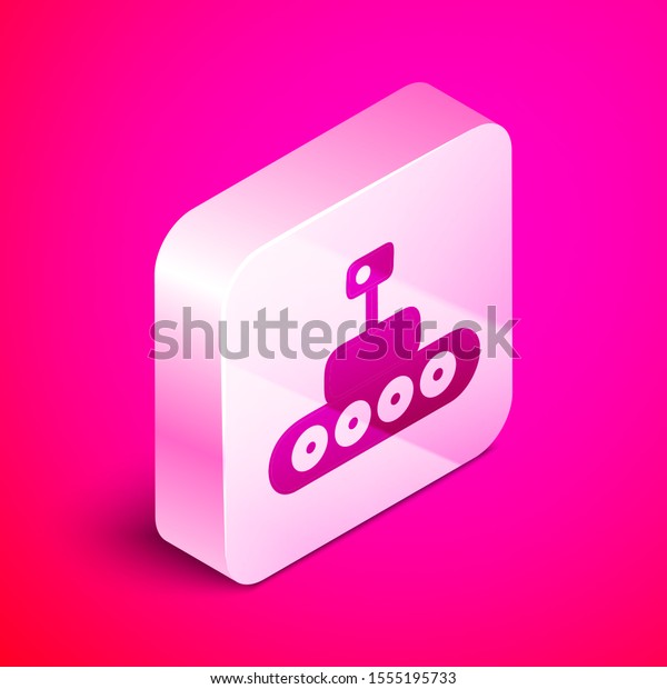 Isometric Mars rover\
icon isolated on pink background. Space rover. Moonwalker sign.\
Apparatus for studying planets surface. Silver square button.\
Vector Illustration