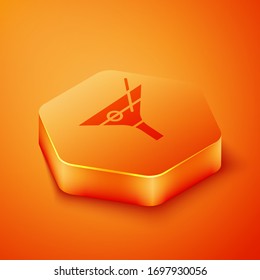 Isometric Martini glass icon isolated on orange background. Cocktail icon. Wine glass icon. Orange hexagon button. Vector Illustration