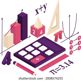 Isometric Mathematics elements icon Vector
