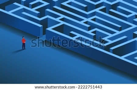 Isometric maze, 3d business labyrinth. Puzzle ideas with success man, leadership game, strategy to achieve goal. Difficult career path. Find decision. Vector illustration tidy concept