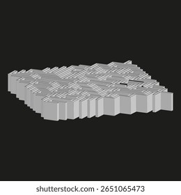 Blocos isométricos de labirinto. Labirinto tridimensional. Vetor de quebra-cabeça elevado. Terreno geométrico.