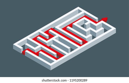 Isometric maze. Decision making, concept, infographics, template