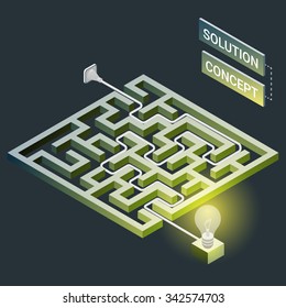 Isometric maze with electric light, labyrinth solution concept. Modern infographic template. Isometric vector illustration.