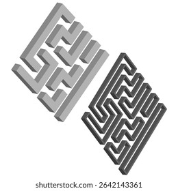 Isometric maze figure. Three dimensional path. Vector puzzle shape. Black gray structure