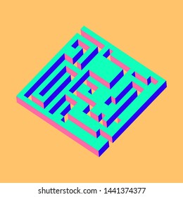 Isometric maze, labyrinth solution concept vector illustration.