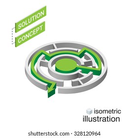 Isometric maze, labyrinth solution concept. Modern infographic template. Isometric vector illustration.
