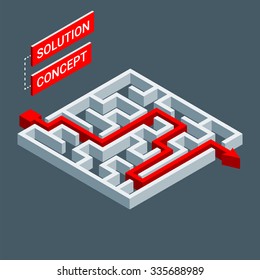 Isometric maze, labyrinth solution concept. Modern infographic template. Isometric vector illustration.