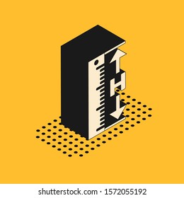 Isometric The measuring height and length icon isolated on yellow background. Ruler, straightedge, scale symbol.  Vector Illustration