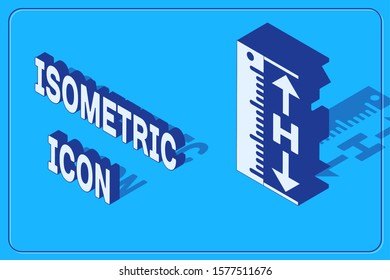 Isometric The measuring height and length icon isolated on blue background. Ruler, straightedge, scale symbol.  Vector Illustration