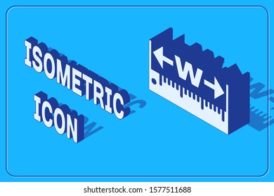Isometric The measuring height and length icon isolated on blue background. Ruler, straightedge, scale symbol.  Vector Illustration