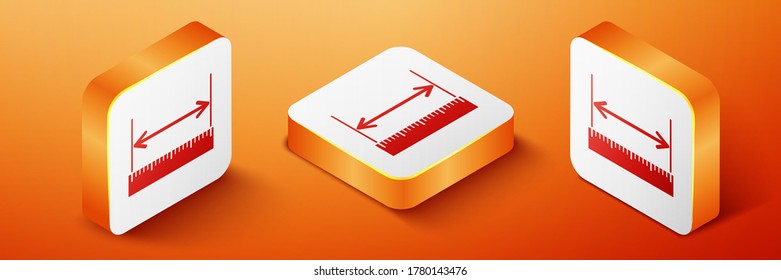 Isometric The measuring height and length icon isolated on orange background. Ruler, straightedge, scale symbol. Orange square button. Vector