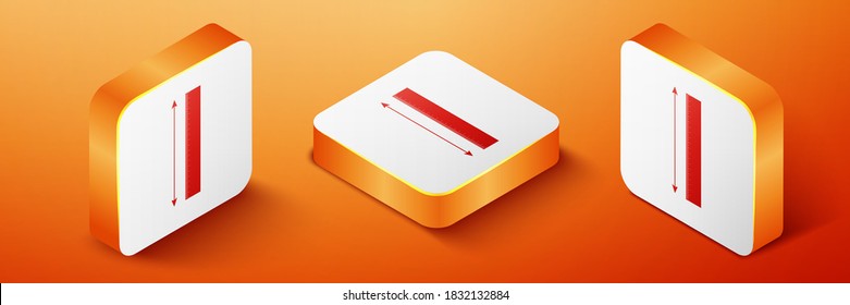 Isometric The measuring height and length icon isolated on orange background. Ruler, straightedge, scale symbol. Orange square button. Vector.