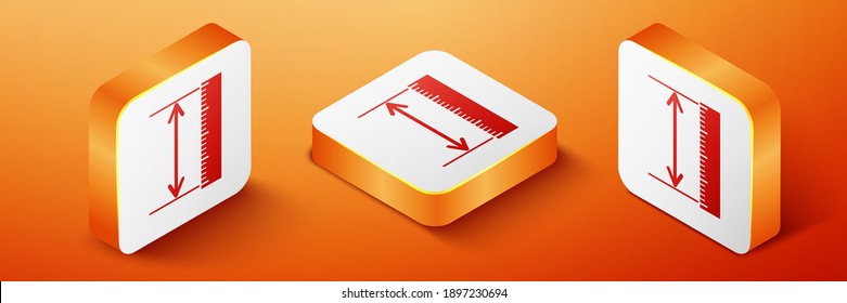 Isometric The measuring height and length icon isolated on orange background. Ruler, straightedge, scale symbol. Geometrical instruments. Orange square button. Vector.