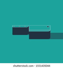 Isometric Meat chopper icon isolated on green background. Kitchen knife for meat. Butcher knife.  Vector Illustration