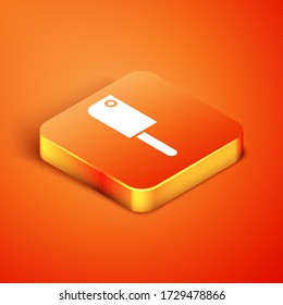 Isometric Meat chopper icon isolated on orange background. Kitchen knife for meat. Butcher knife. Vector Illustration