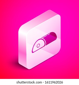Isometric Meat icon isolated on pink background. Silver square button. Vector Illustration
