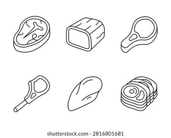 Isometric Meat Icon Set Line Art