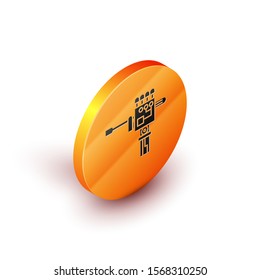 Isometric Mechanical robot hand and screwdriver tool icon isolated on white background. Robotic arm symbol. Technological concept. Orange circle button. Vector Illustration