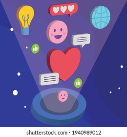 Isometric media heart and bubbles