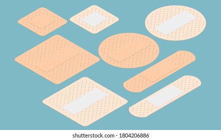 Isometric medical bactericidal plaster. Medical plasters isolated on white background