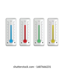 Isometric Medical Digital Non-Contact Infrared Thermometer. It measures the ambient and body temperature without contact with colored warning symbols.