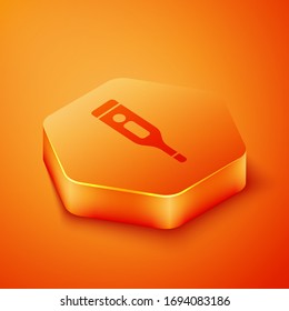 Isometric Medical digital thermometer for medical examination icon isolated on orange background. Orange hexagon button. Vector Illustration