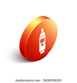 Isometric Medical digital thermometer for medical examination icon isolated on white background. Orange circle button. Vector