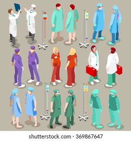 isometric Medical Doctor gown Clinic Hospital Nurse Orderly Surgeon Patient clinic infographic Health Care Doctor Professional medical. Flat 3D isometric Hospital people healthcare hospital set Vector